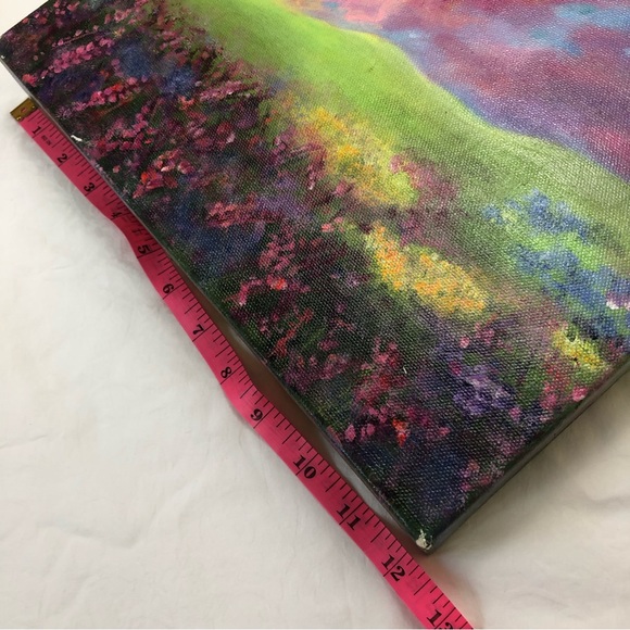 ORIGINAL ART 12x9 Flower Field Sunset Painting on Deep Edge Gallery Wrap Canvas - Picture 6 of 7